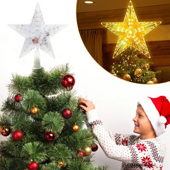 Коледна елха Топ звезда LED светеща светлина Празнична Нова година Коледна петолъчка звезда Орнамент Декорации Navidad 2024 17x18cm