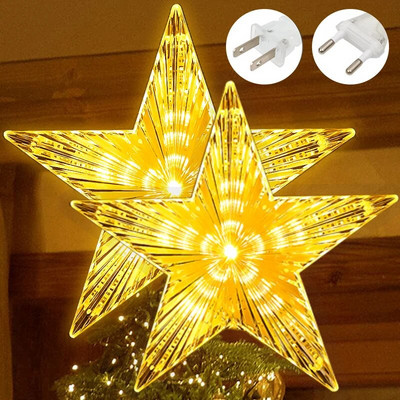 Kalėdų eglutė Top Star LED Švytinti Šviesa Šventiniai Naujieji Metai Kalėdinės Penkiakampės Žvaigždės Ornamento Papuošimai Navidad 2024 17x18cm