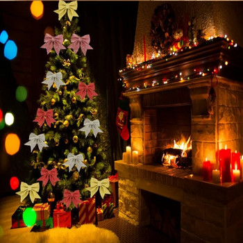 2 бр. Големи лъкове Коледна елха Орнаменти с бантик Подарък Подарък Коледни празници Вътрешни външни декорации Парти Коледна украса