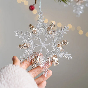 Χριστουγεννιάτικα στολίδια Snowflake Sticky Pink Sequins Ακρυλικό μενταγιόν Χριστουγεννιάτικο δέντρο Κρεμαστό στολίδι Καλά Χριστούγεννα Ευτυχισμένο το Νέο Έτος