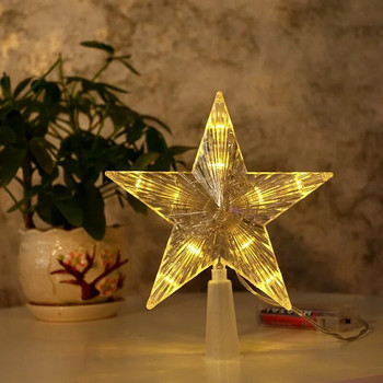 15 см/23 см LED петолъчка звезда Коледно дърво Toppers LED декорация за дома Коледно сияние Прозрачни орнаменти 2023 Коледа