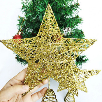 1Pcs Merry Christmas Star Xmas Tree Topper Орнаменти Златисто, Сребърно Червен Цвят 3D Метална Звезда Дърво Декор Коледна Парти Декорация