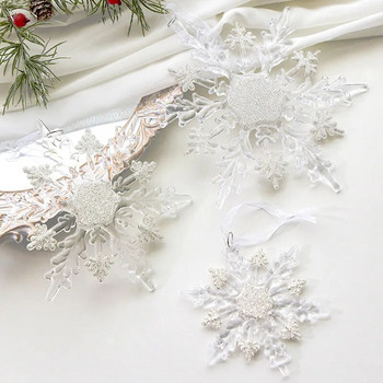Коледна акрилна снежинка Орнамент за коледно дърво Прозрачна искряща висяща висулка Снежна люспа Завеси Весела Коледа Декор