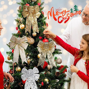 Μεγάλο Glitter Χριστουγεννιάτικο Φιόγκο Διακόσμηση Χριστουγεννιάτικου Δέντρου Λινά Κορδέλα Φιόγκος Χριστουγεννιάτικα στολίδια Χριστουγεννιάτικο πάρτι διακόσμηση σπιτιού