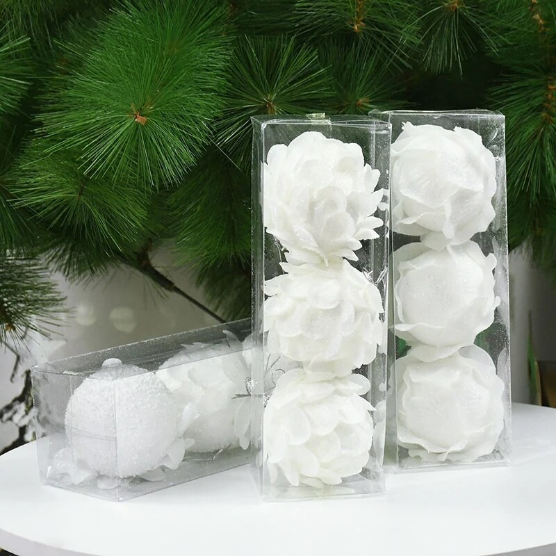 3 τεμ Χριστουγεννιάτικο Λευκό Αφρό Λουλούδι Πέταλο Μπαλάκι Χριστουγεννιάτικο Δέντρο Κρεμαστά Στολίδια Χριστουγεννιάτικο Πάρτυ Πρωτοχρονιάς Διακοσμήσεις σπιτιού Navidad Noel