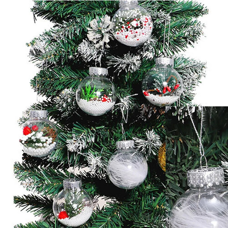 12gab 6cm Caurspīdīgas sniega Ziemassvētku bumbas Kuloni Ziemassvētku eglīšu rotāšanai Caurspīdīgi nieciņi piekaramie rotājumi Xmas Navidad