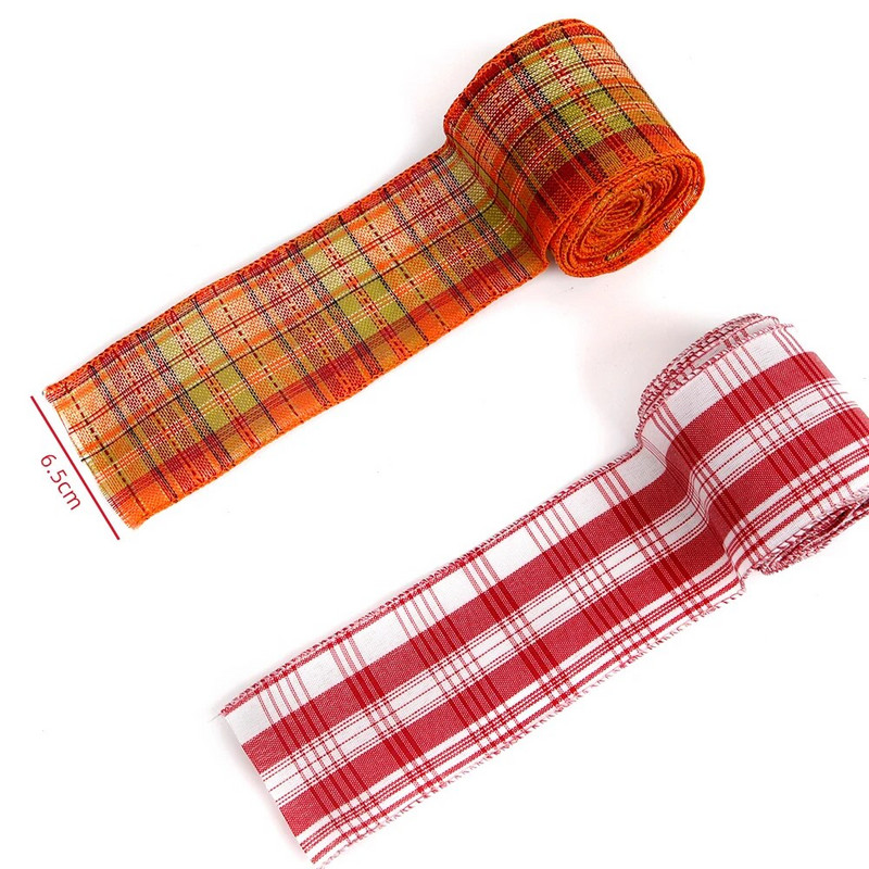 2M/3M/5M/6M*6,5 cm Ziemassvētku lentes imitācija, kaņepju rūtainā režģa lente Ziemassvētku eglītes vītnes rotājums, ar rokām darināts amatniecības loks