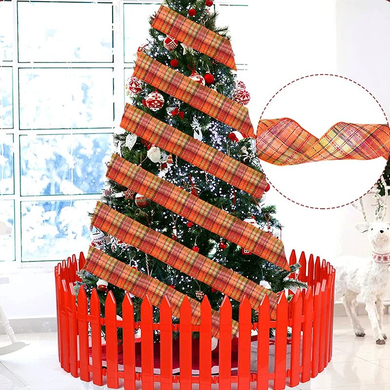 2M/3M/5M/6M*6,5 cm Ziemassvētku lentes imitācija, kaņepju rūtainā režģa lente Ziemassvētku eglītes vītnes rotājums, ar rokām darināts amatniecības loks