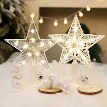 15 см светлина, светеща звездна елха Topper Decor LED орнамент Коледна елха Star Topper декорации Фея светлина с кутия за батерии