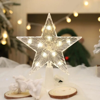 15 см светлина, светеща звездна елха Topper Decor LED орнамент Коледна елха Star Topper декорации Фея светлина с кутия за батерии