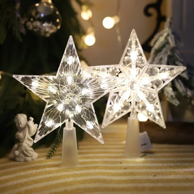 15cm Φωτεινό λαμπερό Star Tree Topper Decor Στολίδι LED Χριστουγεννιάτικο δέντρο Star Topper Διακοσμήσεις Fairy Light with Battery Box