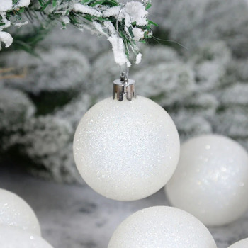 6τμχ/κουτί Glitter Λευκή Χριστουγεννιάτικη Μπάλα Χριστουγεννιάτικο Δέντρο Κρεμαστό Στολίδι Μπάλα Λευκή Χριστουγεννιάτικη Μπάλα Πρωτοχρονιάτικο Noel Navidad Διακόσμηση