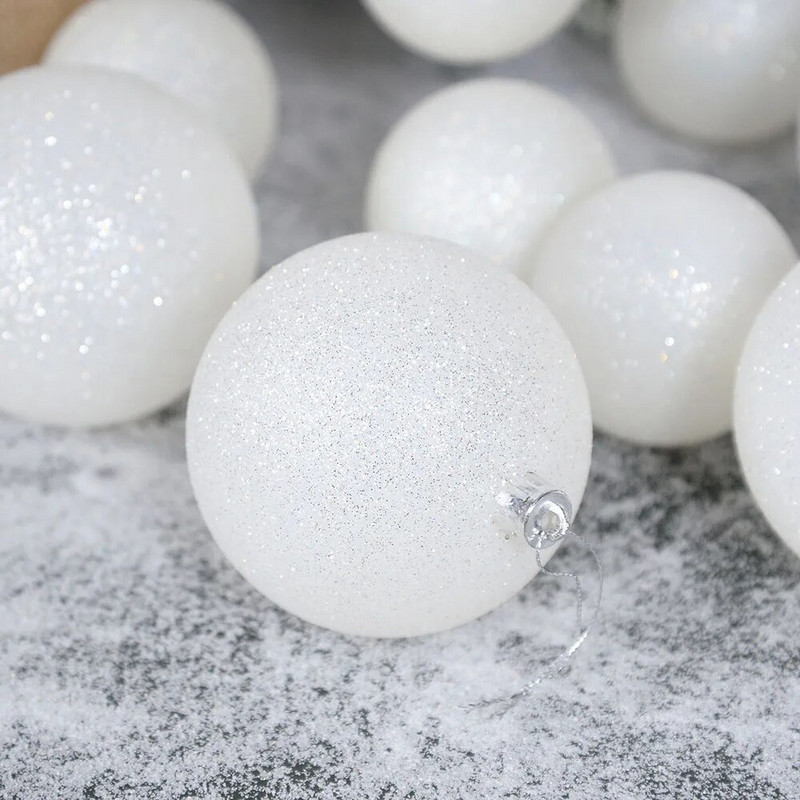6kom/kutija Svjetlucava bijela božićna kuglica Božićno drvce Viseća kuglica s ukrasima Bijela božićna kuglica Novogodišnja dekoracija Noel Navidad