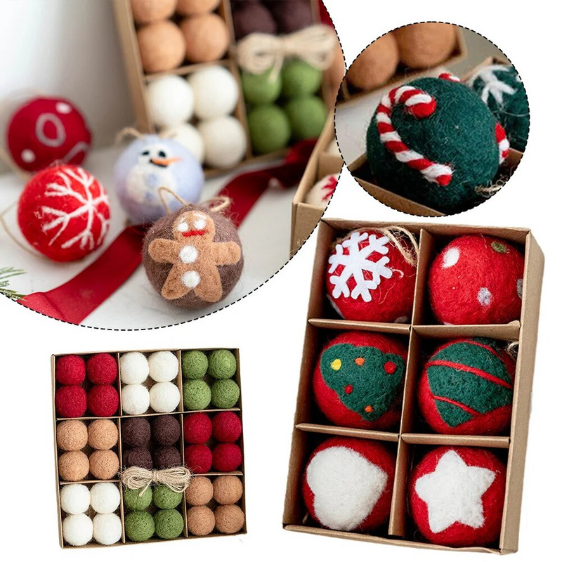 6/36GAB Ziemassvētku vilnas filca bumba sniega globusa bumbu rotājumi svētku kāzu ballītei Krāsainas filca bumbiņas Ziemassvētku rotaslietas