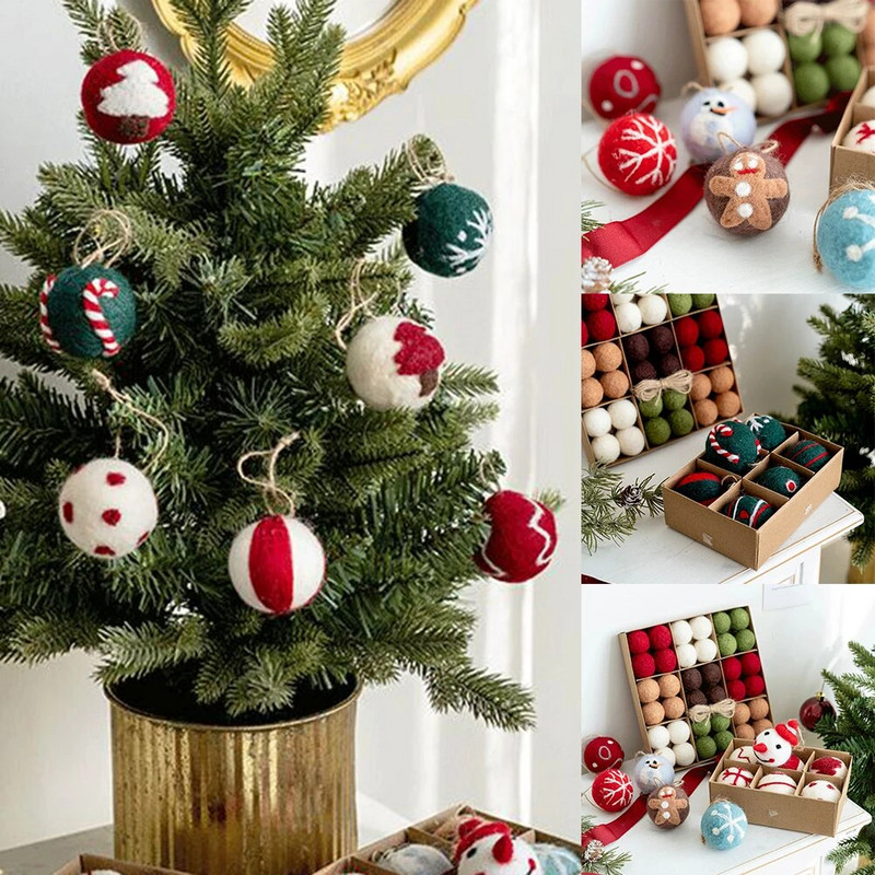 6/36GAB Ziemassvētku vilnas filca bumba sniega globusa bumbu rotājumi svētku kāzu ballītei Krāsainas filca bumbiņas Ziemassvētku rotaslietas