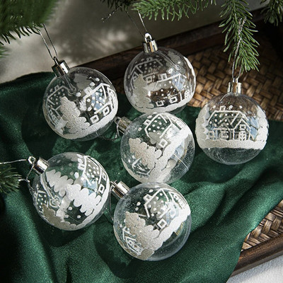 6db/doboz 6cm átlátszó festmény karácsonyi bál kézzel festett hógolyók újévi karácsonyfa díszek ablak mennyezeti díszek