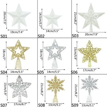 1 бр. Златна коледна елха Орнаменти със звезда отгоре Блестящи снежинки Звезди Коледна украса за дома Коледа Навидад Нова година 2023