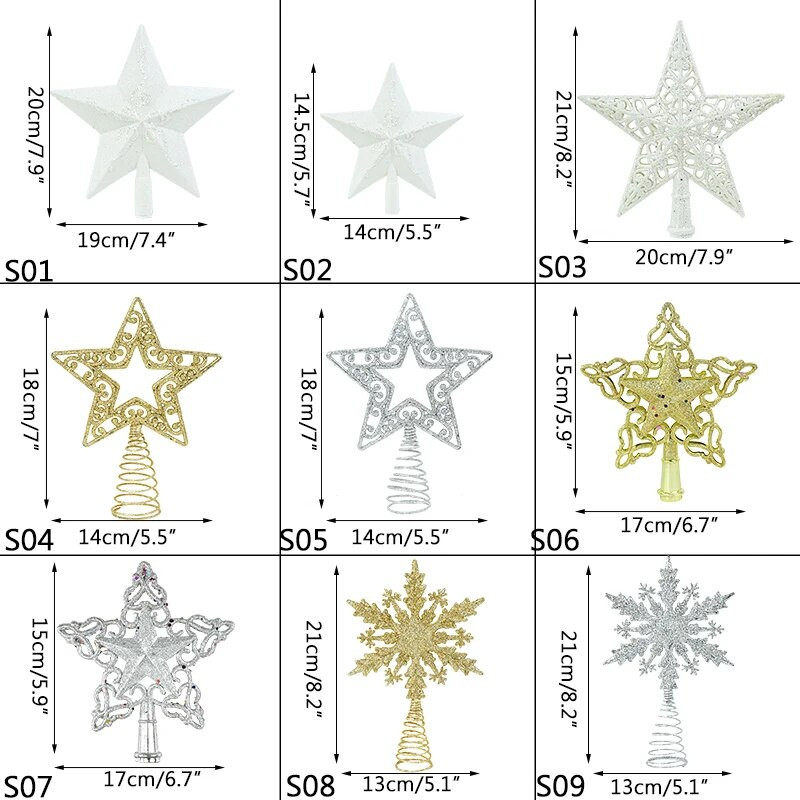 1 τεμ. Χρυσό χριστουγεννιάτικο δέντρο με αστέρι κορυφαία στολίδια Glitter Snowflakes Stars Χριστουγεννιάτικα στολίδια για το σπίτι Χριστούγεννα Navidad Πρωτοχρονιά 2023