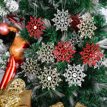 12 τμχ 10 εκ. Επιχρυσωμένο επιχρυσωμένο ασήμι γκλίτερ σκόνη Χιονονιφάδα Χριστουγεννιάτικα στολίδια Κρεμαστό Χριστουγεννιάτικο Δέντρο Διακοσμητικό Κρεμαστό νιφάδα χιονιού