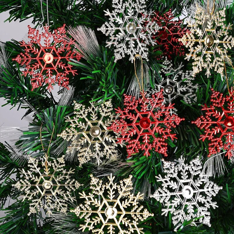 12 komada 10 cm galvanizirana zlatno srebrna svjetlucava pahuljica u prahu božićni ukrasi privjesak božićno drvce ukrasna viseća pahuljica