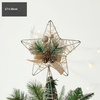 Горна украса за коледно дърво Златна триизмерна куха петолъчка Аксесоари Коледна украса Орнаменти