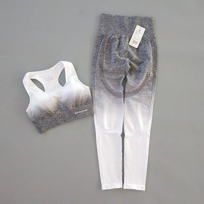 Komplekts Sieviešu Jogas Komplekts Vingrošanas Apģērbs Bezšuvju Gradienta Legingi Sporta krūšturis Crop Top Treniņa Sporta Uzvalks Sieviešu Fitnesa Komplekts Aktīvs Apģērbs