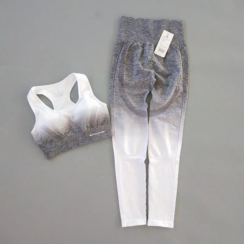 Komplekts Sieviešu Jogas Komplekts Vingrošanas Apģērbs Bezšuvju Gradienta Legingi Sporta krūšturis Crop Top Treniņa Sporta Uzvalks Sieviešu Fitnesa Komplekts Aktīvs Apģērbs