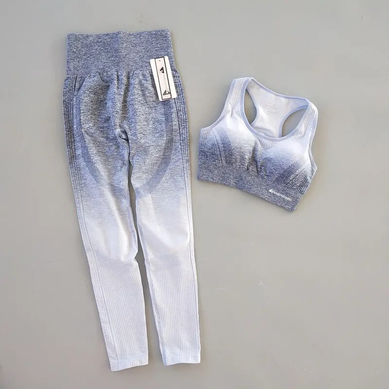 Komplekts Sieviešu Jogas Komplekts Vingrošanas Apģērbs Bezšuvju Gradienta Legingi Sporta krūšturis Crop Top Treniņa Sporta Uzvalks Sieviešu Fitnesa Komplekts Aktīvs Apģērbs