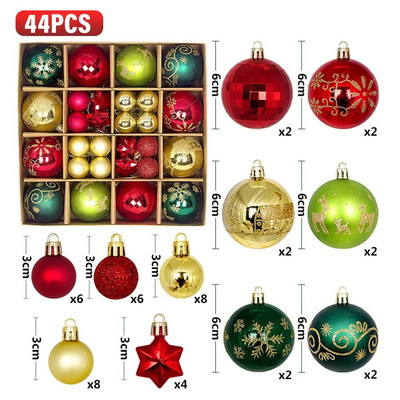 44 τμχ Μπάλες Χριστουγεννιάτικου Δέντρου Πολύχρωμες Χριστουγεννιάτικες Διακοσμήσεις Δώρο Μπάλα DIY Κρεμαστές χειροτεχνίες στολίδια Σετ για προμήθειες για πάρτι στο σπίτι
