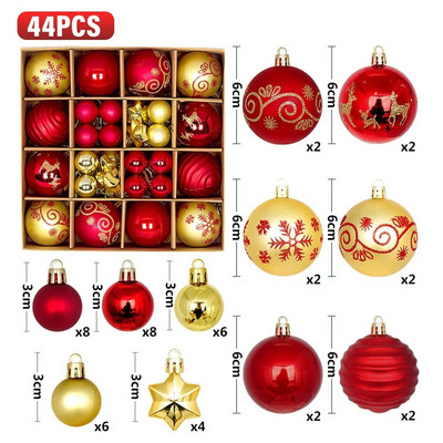 44 τμχ Μπάλες Χριστουγεννιάτικου Δέντρου Πολύχρωμες Χριστουγεννιάτικες Διακοσμήσεις Δώρο Μπάλα DIY Κρεμαστές χειροτεχνίες στολίδια Σετ για προμήθειες για πάρτι στο σπίτι