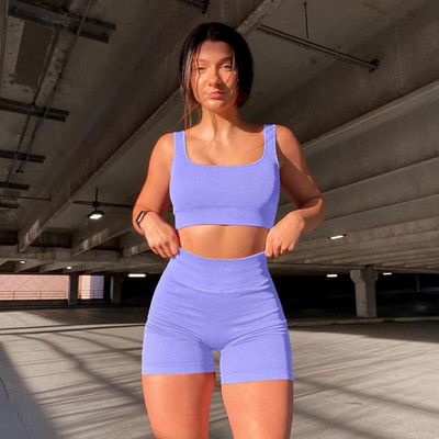 2-dijelni set za jogu Bešavne sportske kratke hlače Sportski grudnjak Odjeća za trčanje Ženski kompleti za vježbanje Odjeća za teretanu Sportsko odijelo