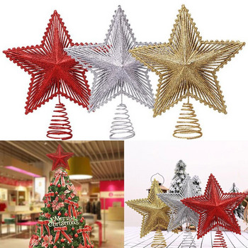 Нова Коледна звезда Topper 23x20x5cm Направи си сам Коледна елха Златна пластмаса Сребърни блестящи звезди Орнаменти Аксесоари