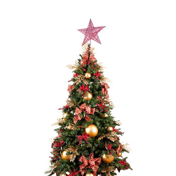 20 см желязна звезда за коледно дърво Блестящи орнаменти за украса за коледно дърво (розово)