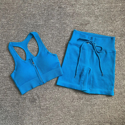 2 τμχ Σετ γιόγκα Γυναικεία μονόχρωμα αθλητικά ενδύματα γυμναστικής ψηλά ελαστικά σορτς αθλητικό σουτιέν γυμναστική Αθλητική φόρμα χωρίς ραφή Σετ γυμναστικής
