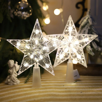 15CM Коледна елха Топ Звезда със светлини Коледна елха Декорации Консумативи Градина Двор Парти Направи си сам Коледна украса