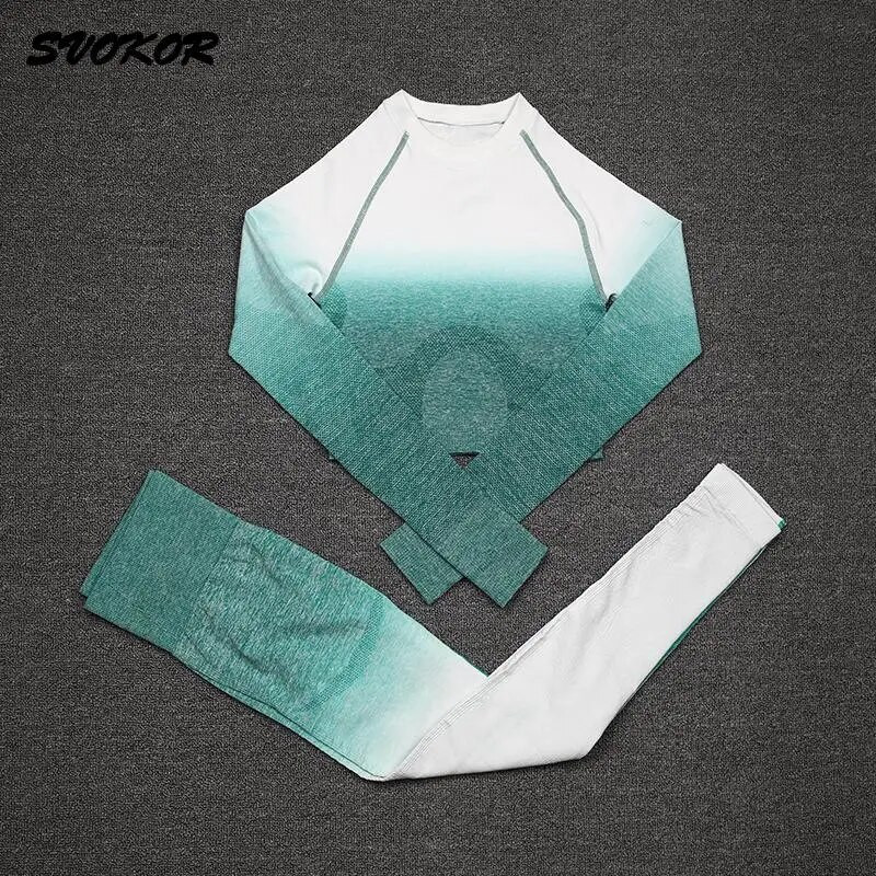 SVOKOR sporta zāles bezšuvju jogas komplekts treniņam Fitnesa apģērbs Sporta apģērbs Sieviešu Gradients Crop Tops Sporta krūštura legingi, kostīms sievietēm