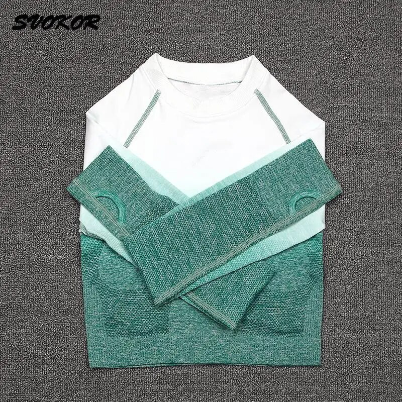 SVOKOR sporta zāles bezšuvju jogas komplekts treniņam Fitnesa apģērbs Sporta apģērbs Sieviešu Gradients Crop Tops Sporta krūštura legingi, kostīms sievietēm