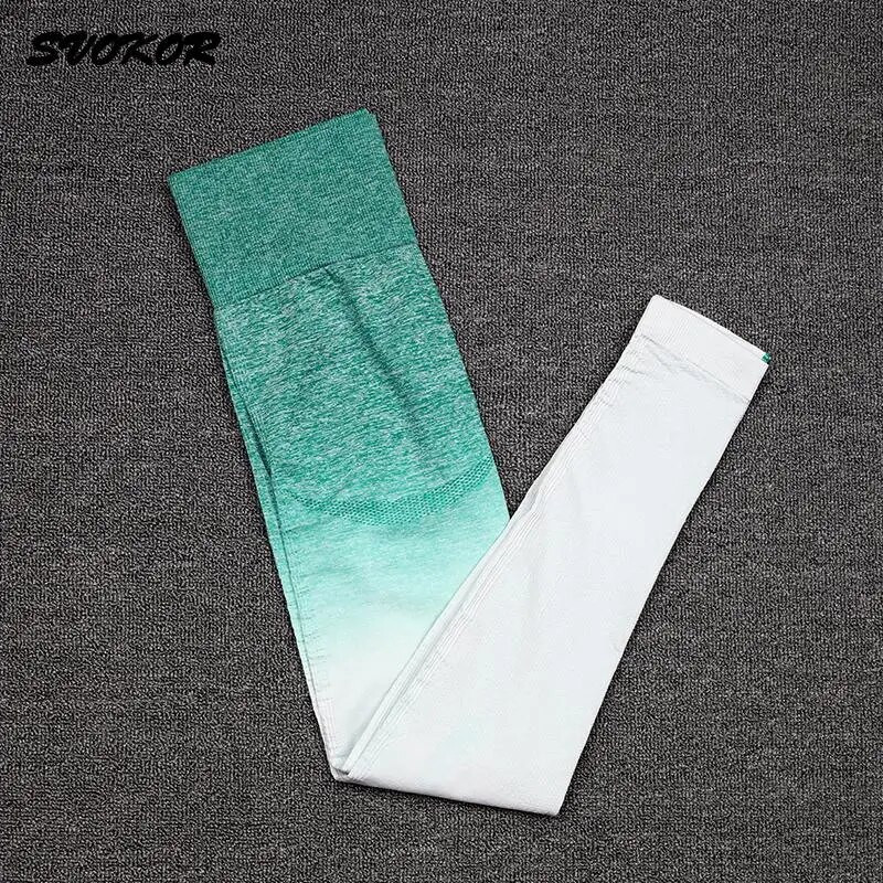 SVOKOR sporta zāles bezšuvju jogas komplekts treniņam Fitnesa apģērbs Sporta apģērbs Sieviešu Gradients Crop Tops Sporta krūštura legingi, kostīms sievietēm