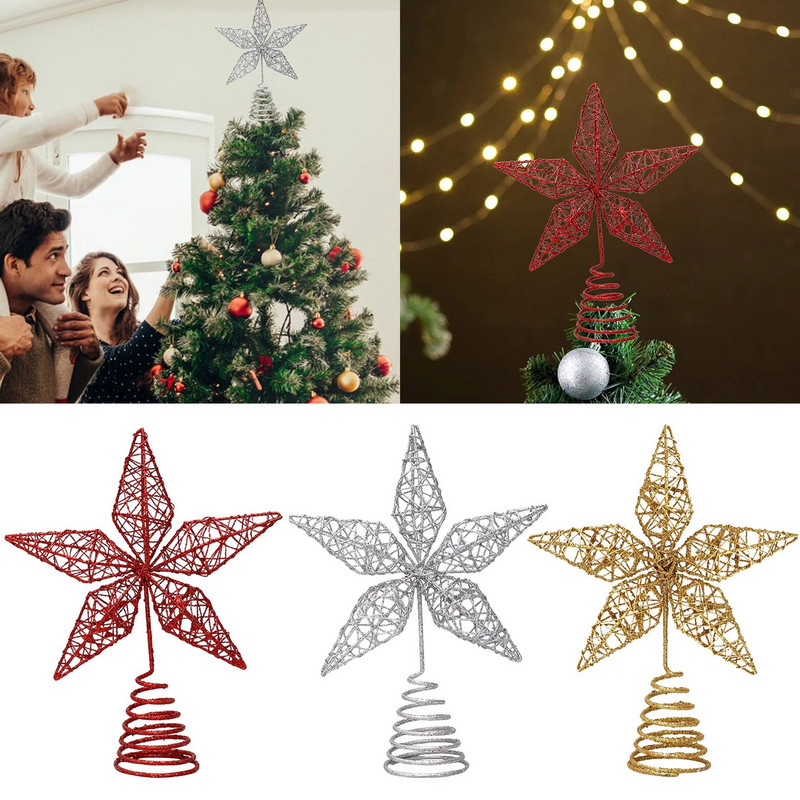 Karácsonyfa Top Star Hagyma Rózsaszín Fancy Tree Top Star Dekoratív Karácsonyfa Csillag Hó Karácsonyi kellékek Adornos De Navidad