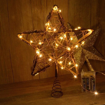 Коледна елха Ратанова звезда със светодиодни коледни украси за дома Орнаменти за коледно дърво Navidad Нова година 2023 Noel