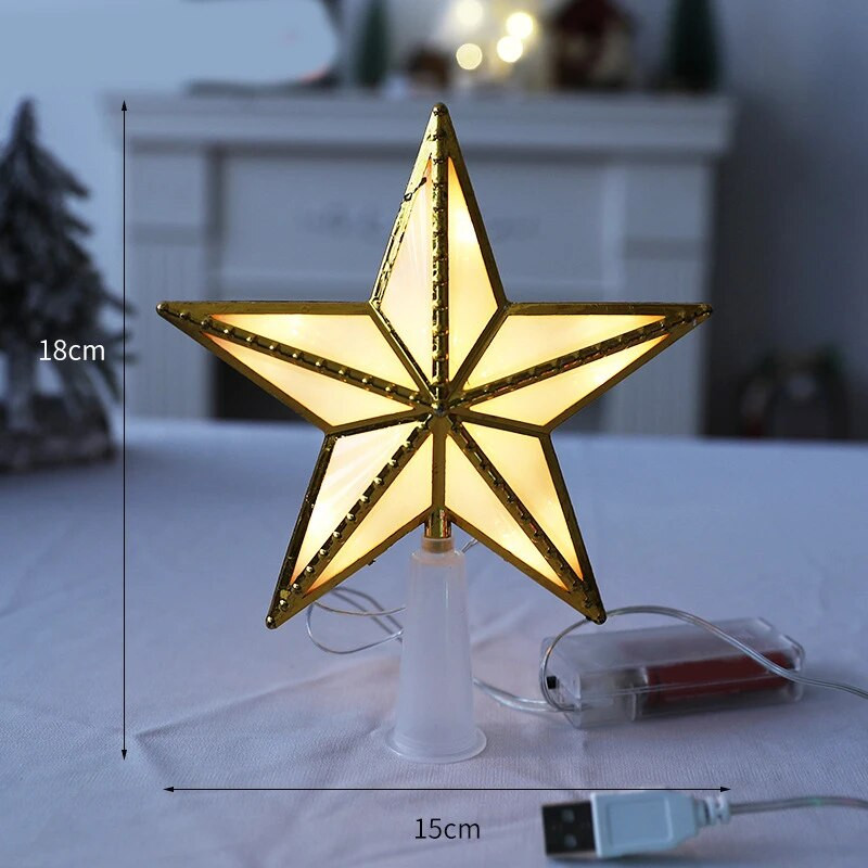 3D mirdzoša piecstaru zvaigzne LED caurspīdīga piecstaru zvaigzne Ziemassvētku eglītes galotnes rotājumi, Ziemassvētku eglīšu galotnes