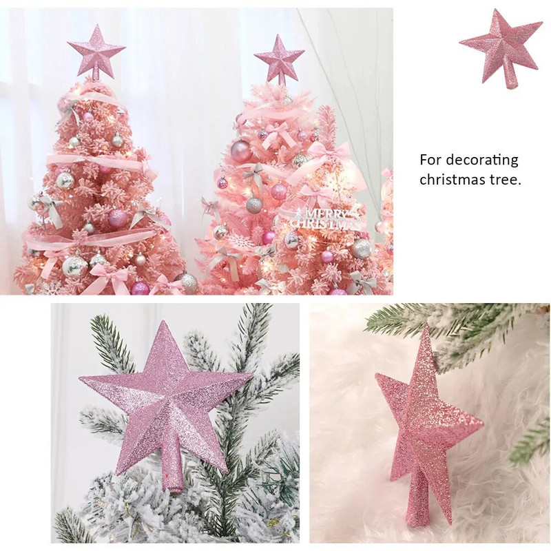Χριστουγεννιάτικο δέντρο 15 εκ. Τοπ Sparkle Star Glittering Κρεμαστό Στολίδι για το Χριστουγεννιάτικο Δέντρο Στολίδι για το σπίτι (ροζ)