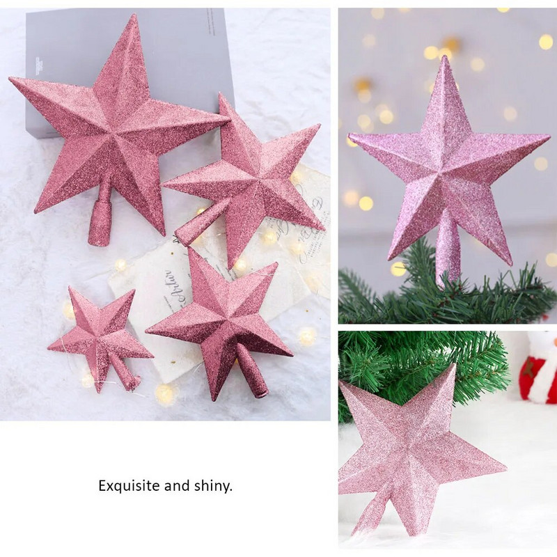 Χριστουγεννιάτικο δέντρο 15 εκ. Τοπ Sparkle Star Glittering Κρεμαστό Στολίδι για το Χριστουγεννιάτικο Δέντρο Στολίδι για το σπίτι (ροζ)