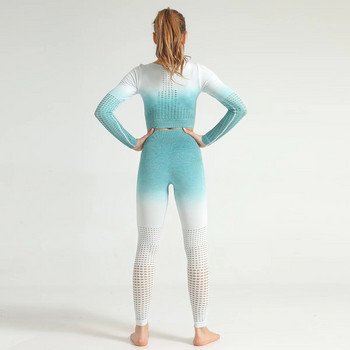 NCLAGEN Κοστούμι γιόγκα σταδιακής αλλαγής Γυναικείο μακρυμάνικο χωρίς ραφή κούφιο έξω Αθλητικά ρούχα για τρέξιμο για γυμναστήριο