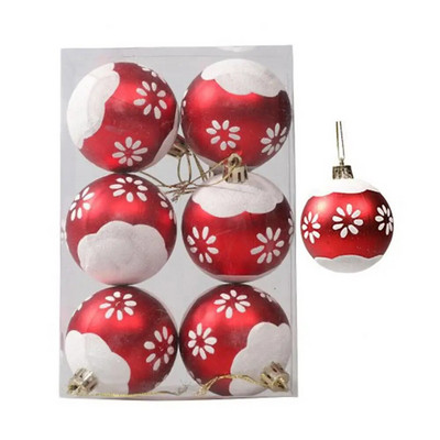 6 kom. Kuglica za božićno drvce od 6 cm. Točkasta pahuljica. Crvena kuglica s privjeskom za svečani ukras za božićno drvce.