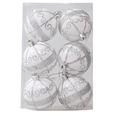 6 kom. Kuglica za božićno drvce od 6 cm. Točkasta pahuljica. Crvena kuglica s privjeskom za svečani ukras za božićno drvce.