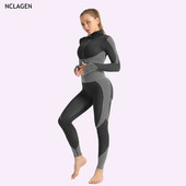 NCLAGEN Sportsko odijelo Ženska bešavna seksi trenirka za trčanje Sportska odjeća Ošišana majica za teretanu Joga hlače Odjeća za fitness Tajice Komplet od 2 dijela