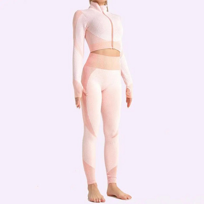 NCLAGEN Sportsko odijelo Ženska bešavna seksi trenirka za trčanje Sportska odjeća Ošišana majica za teretanu Joga hlače Odjeća za fitness Tajice Komplet od 2 dijela