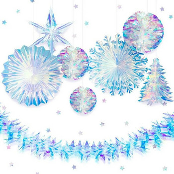 Неонов филм 3D снежинки Коледна украса за домашни орнаменти Navidad Tree Фалшиви снежни гирлянди Зимни замразени парти консумативи