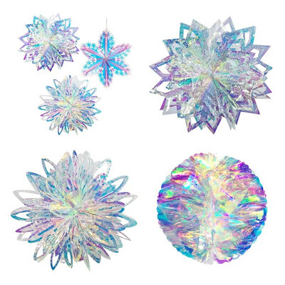 Νέον φιλμ 3D Snowflakes Χριστουγεννιάτικα στολίδια για στολίδια σπιτιού Navidad Tree Fake γιρλάντες χιονιού Winter Frozen Party Supplies